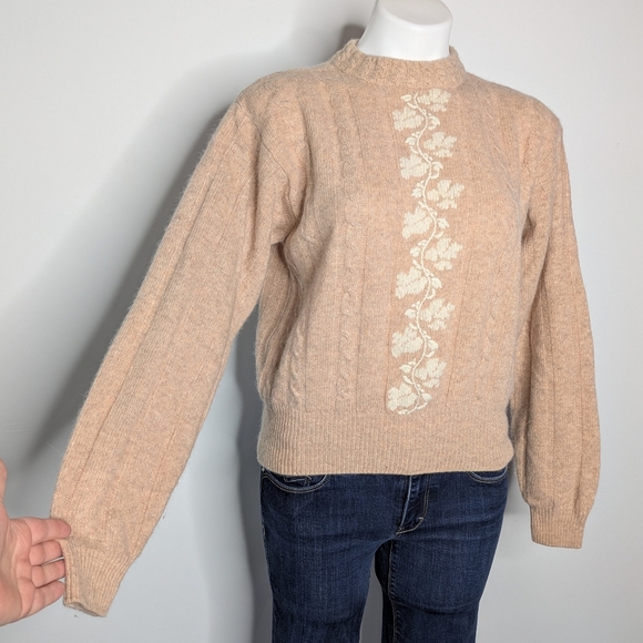 Vintage Liz Claiborne Peach White Floral Knit Wool Blend Sweater M - Picture 4 of 8
